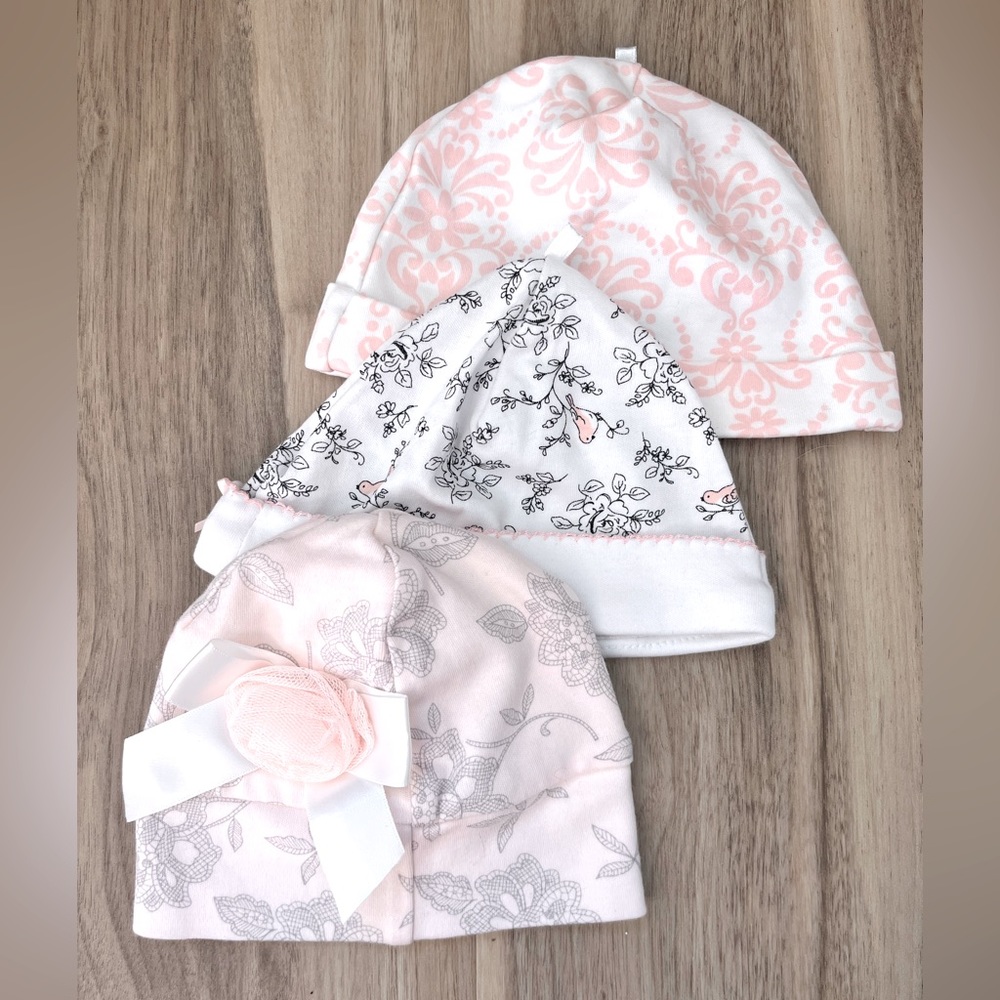Baby Girl Hats Bows Ruffles Floral Princess Pink White Gray Black Pearls